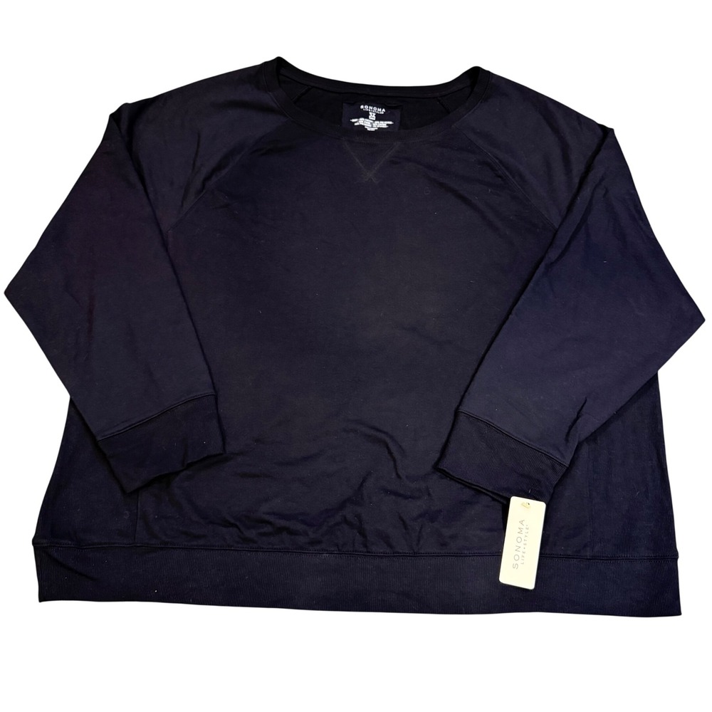 SONOMA LIFE STYLE Woman Black Crew Neck Raglan Sleeve Sweatshirt 3X